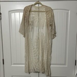 Cream Sheer Embroidered Kimono